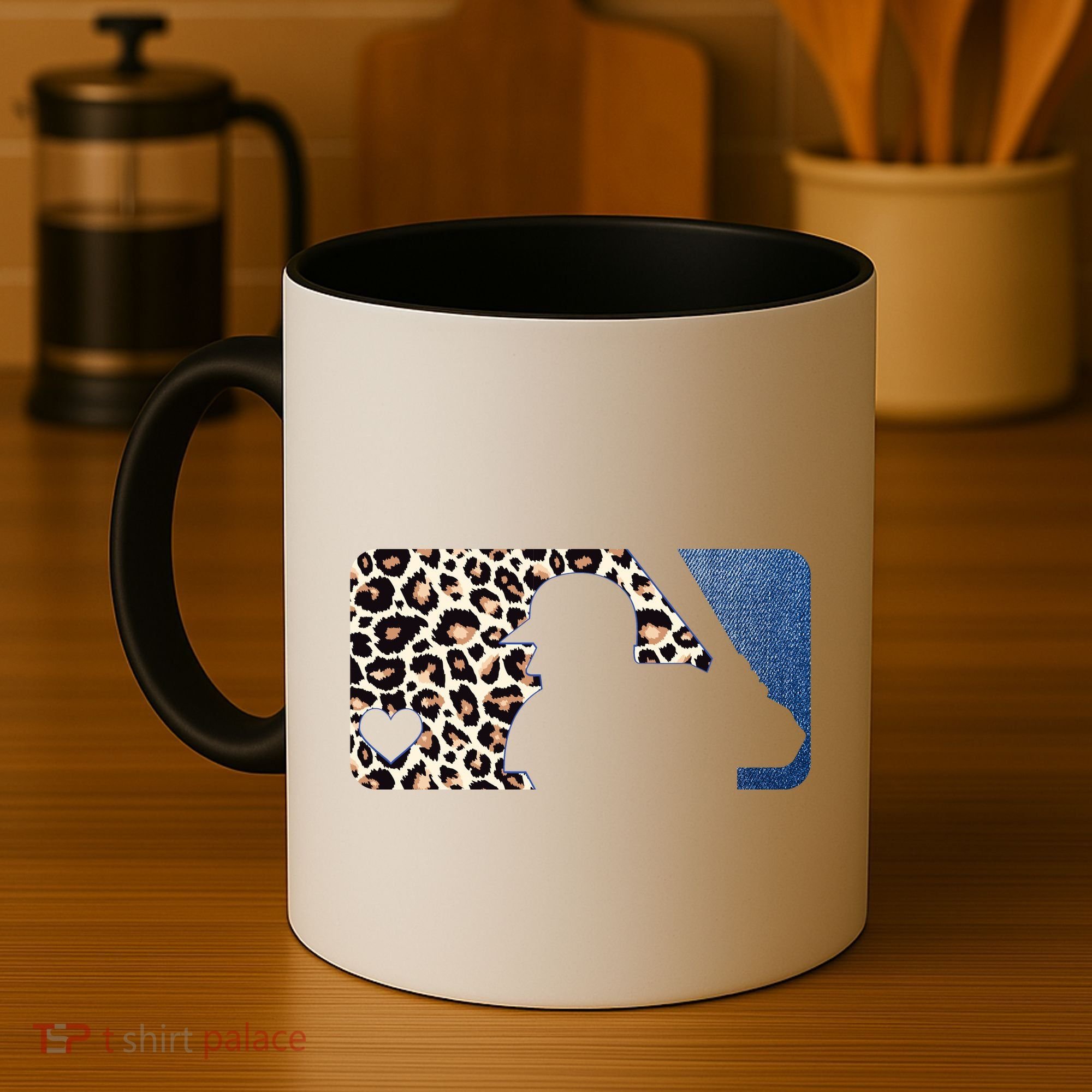Cute Leopard Blue Jean Print Baseball Logo Coffee Mug