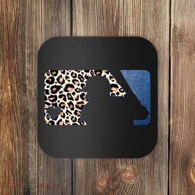 Cute Leopard Blue Jean Print Baseball Logo Coaster