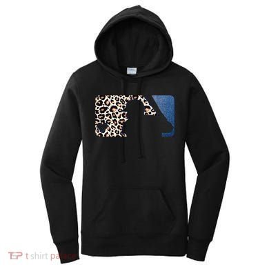 Cute Leopard Blue Jean Print Baseball Logo Women's Hoodie