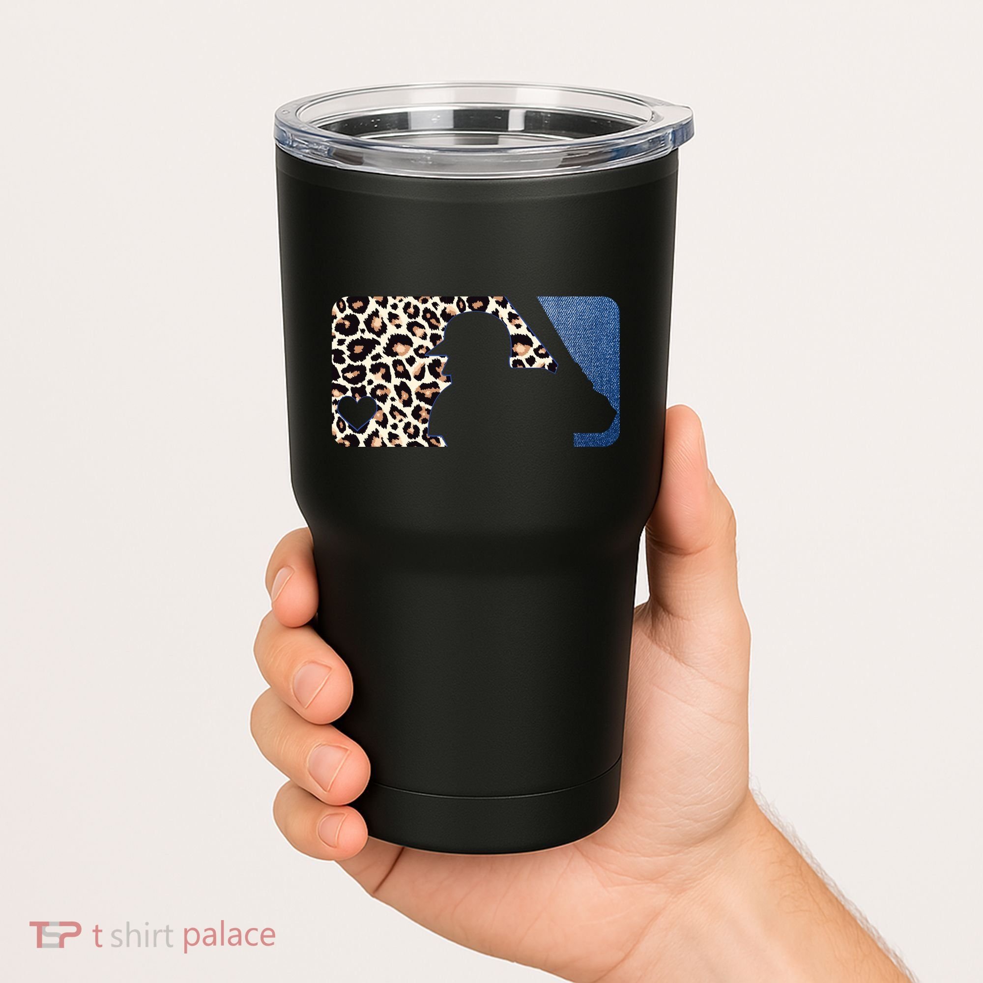 Cute Leopard Blue Jean Print Baseball Logo Tumbler