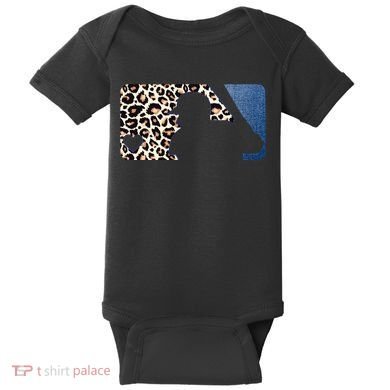 Cute Leopard Blue Jean Print Baseball Logo Baby Bodysuit