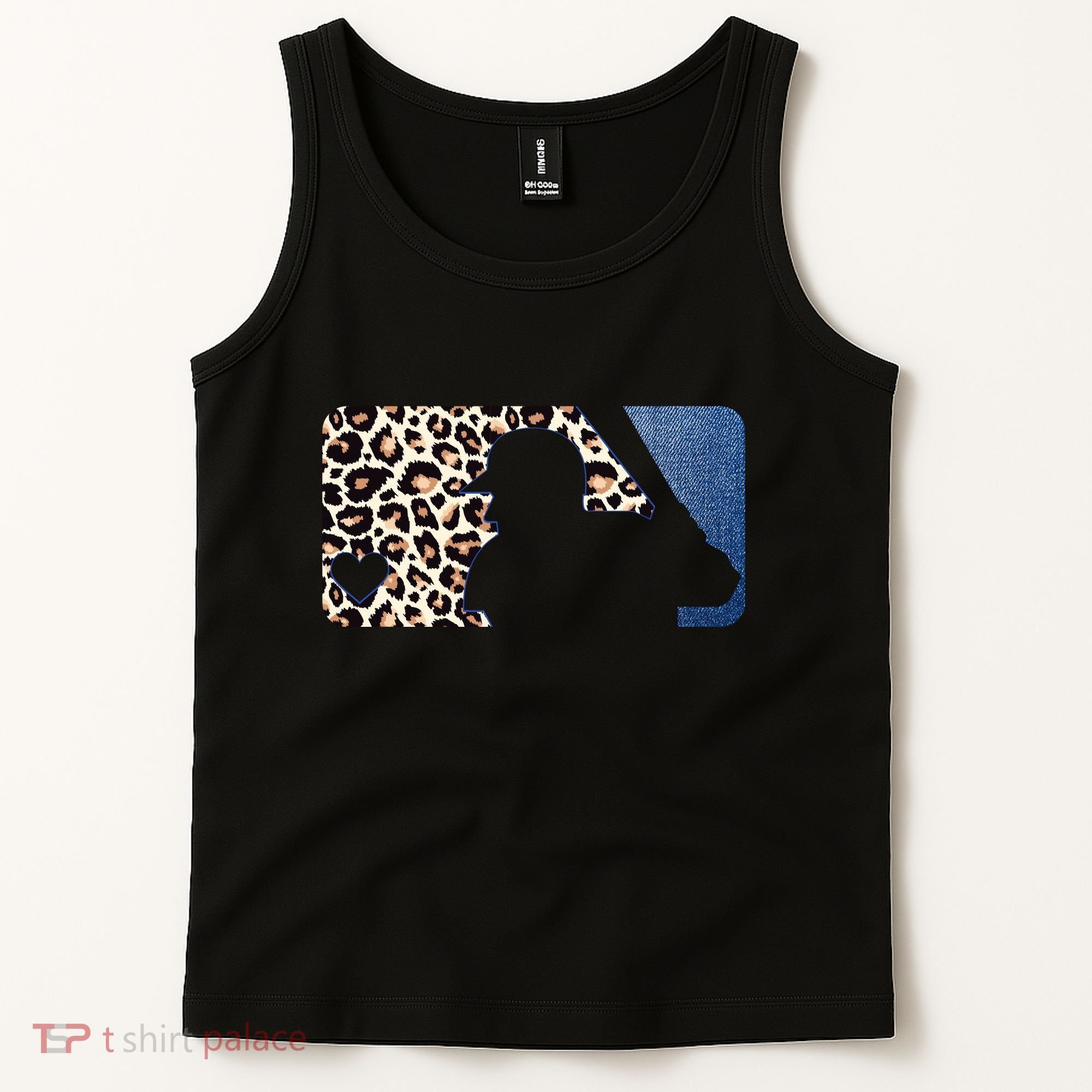 Cute Leopard Blue Jean Print Baseball Logo Tank Top