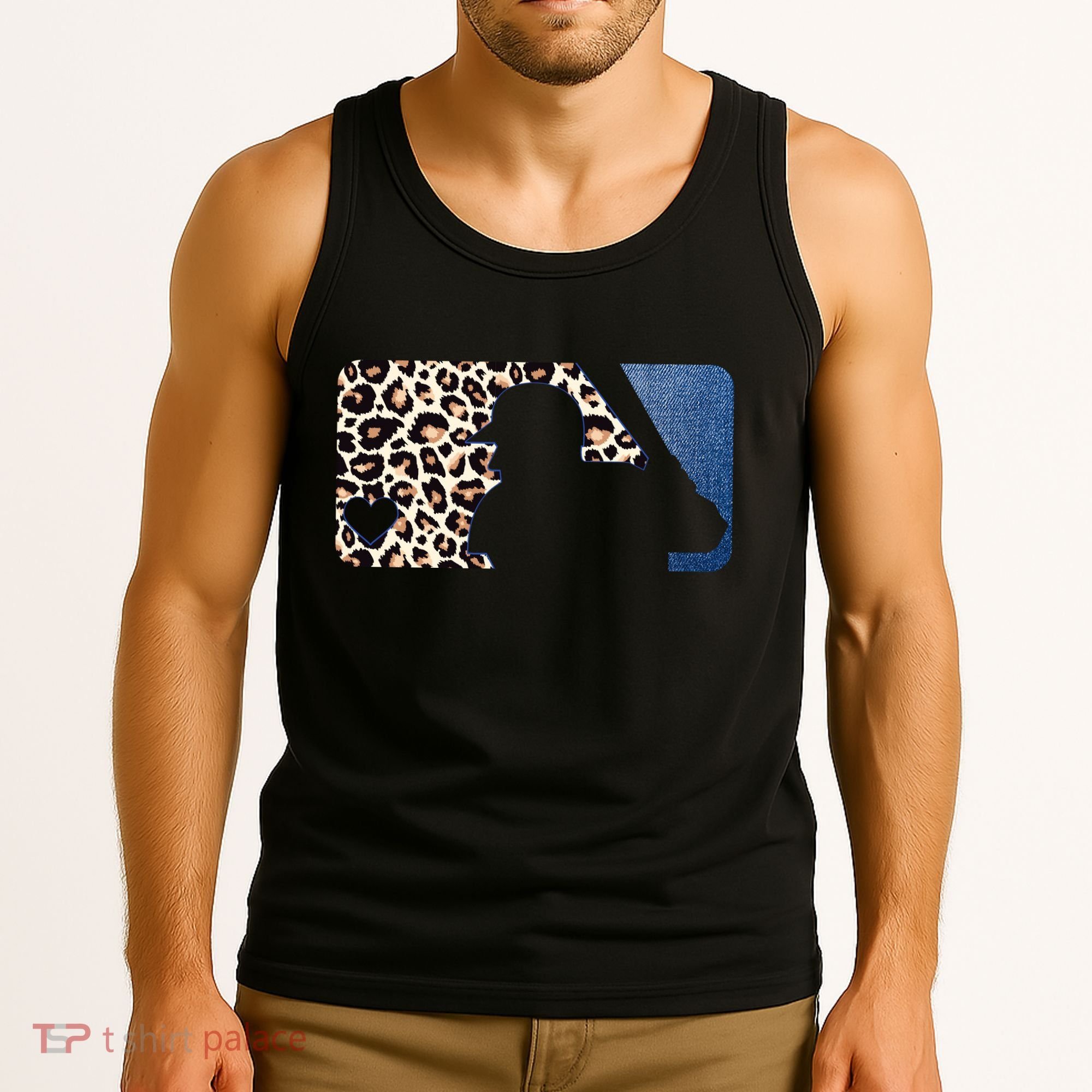 Cute Leopard Blue Jean Print Baseball Logo Tank Top