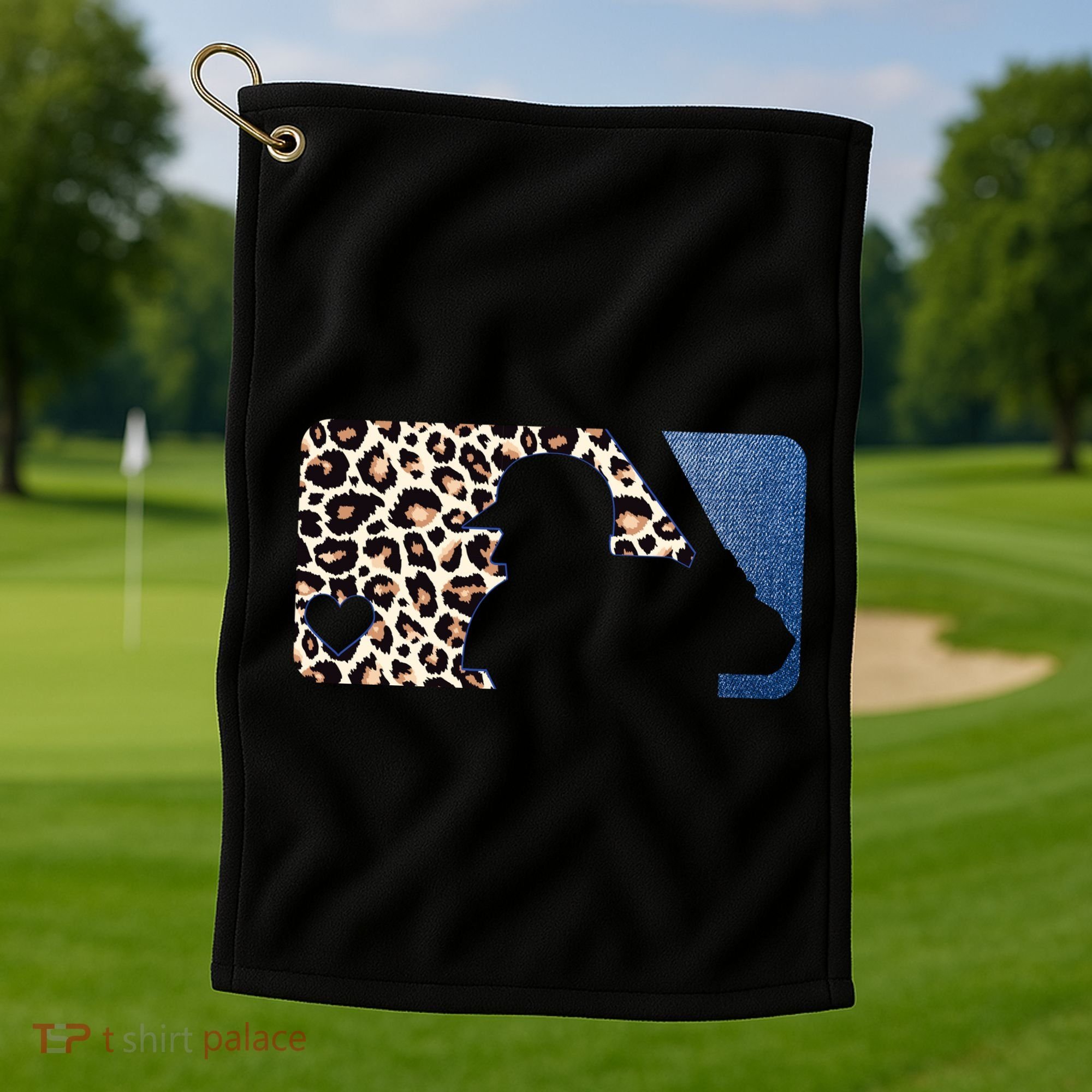 Cute Leopard Blue Jean Print Baseball Logo Golf Towel