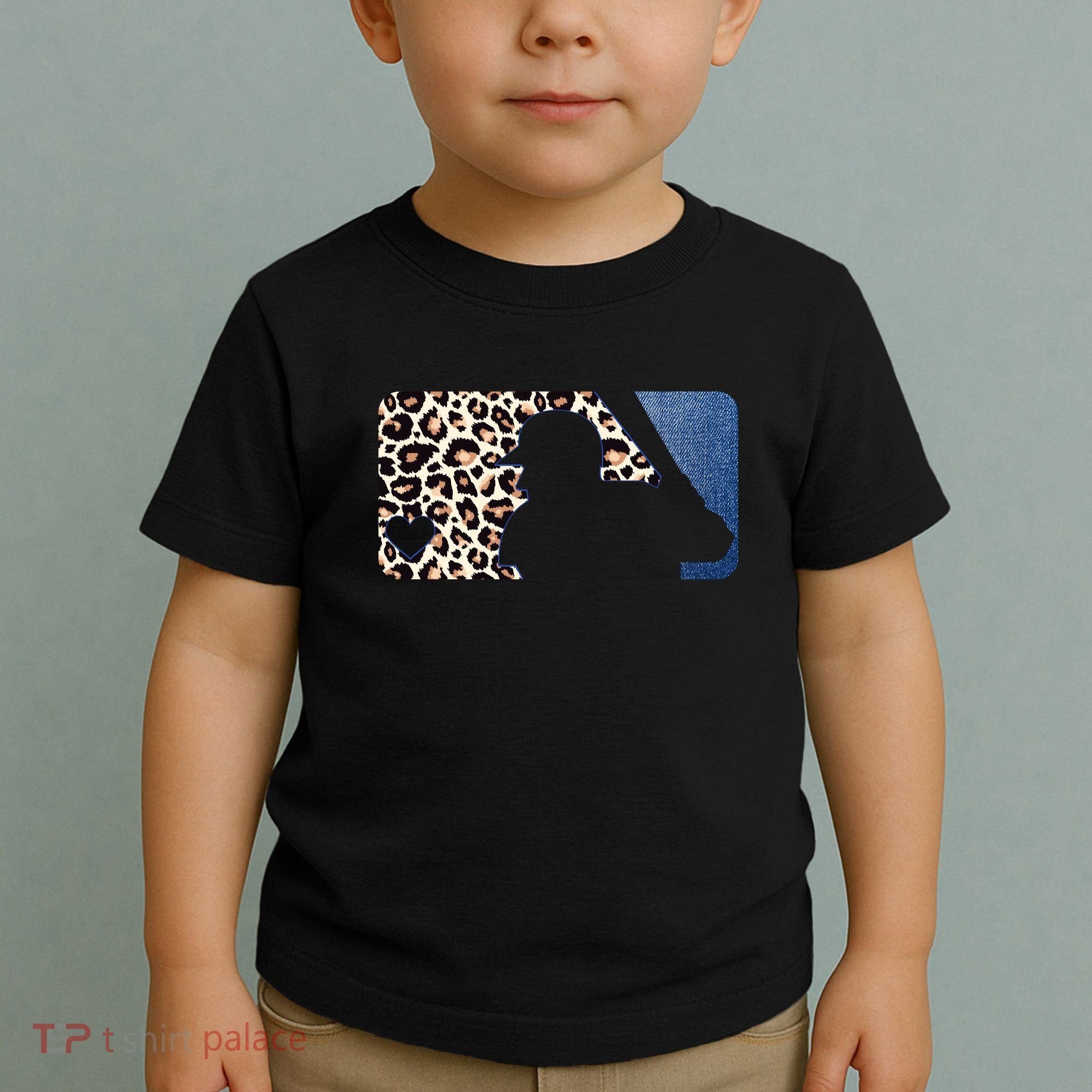 Cute Leopard Blue Jean Print Baseball Logo Toddler T-Shirt