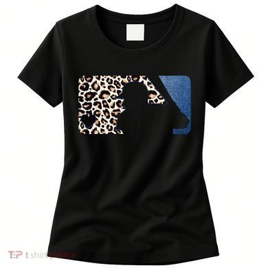 Cute Leopard Blue Jean Print Baseball Logo Women's T-Shirt