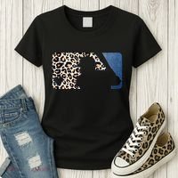 Cute Leopard Blue Jean Print Baseball Logo Women's T-Shirt thumb 3