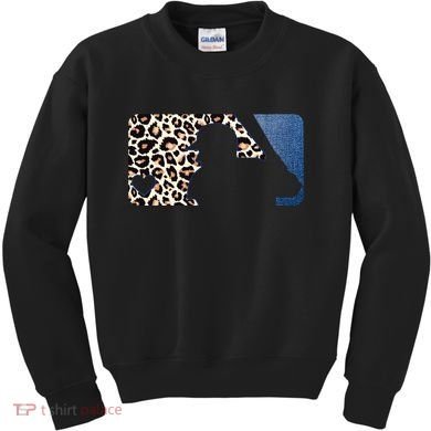 Cute Leopard Blue Jean Print Baseball Logo Kids Sweatshirt