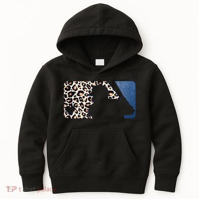 Cute Leopard Blue Jean Print Baseball Logo Kids Hoodie