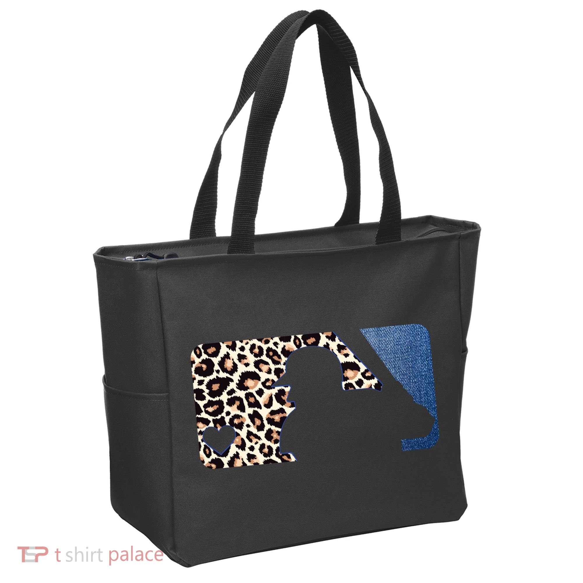 Cute Leopard Blue Jean Print Baseball Logo Tote Bag