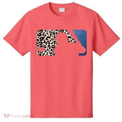 Cute Leopard Blue Jean Print Baseball Logo T-Shirt