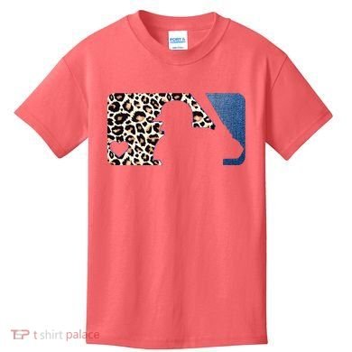 Cute Leopard Blue Jean Print Baseball Logo Kids T-Shirt