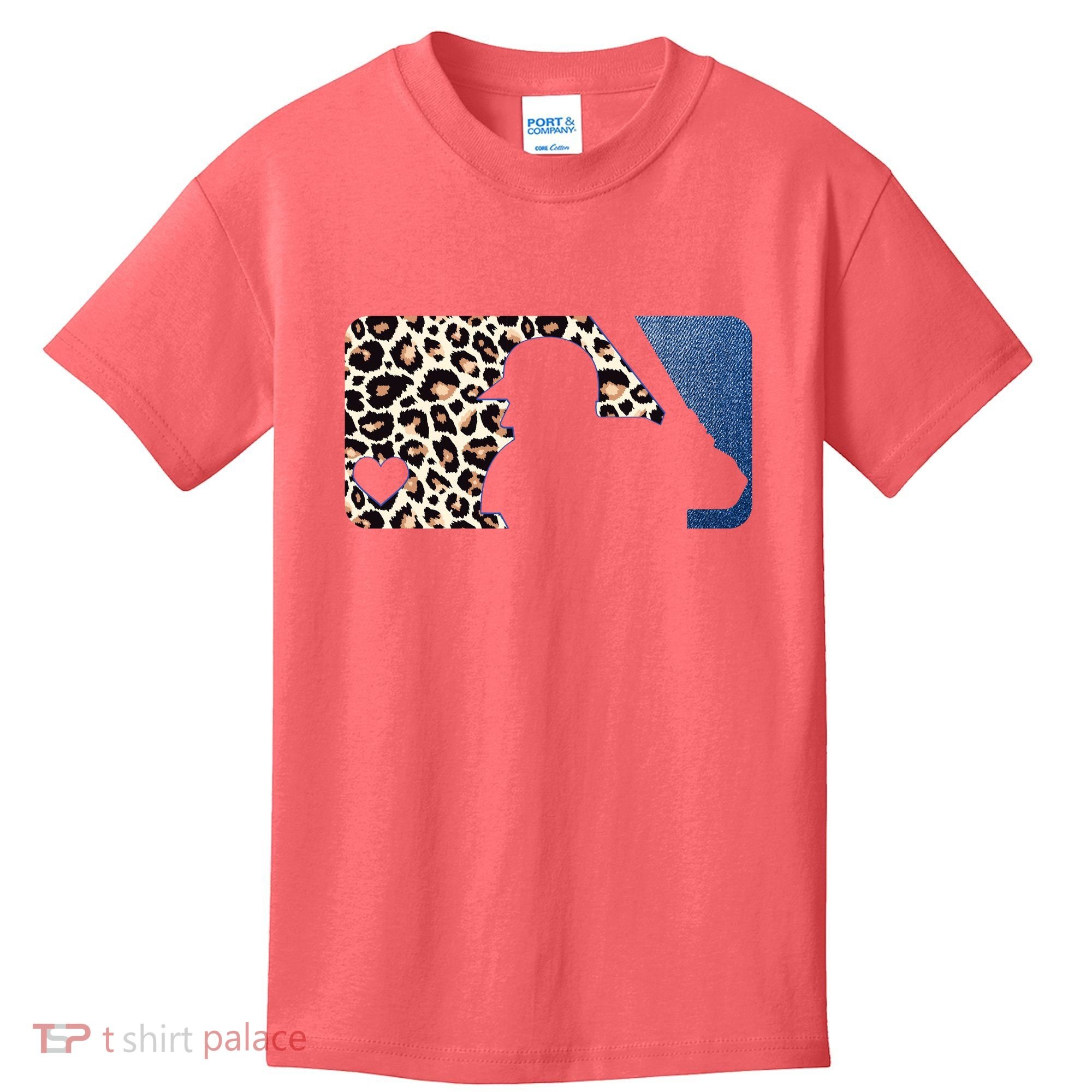 Cute Leopard Blue Jean Print Baseball Logo Kids T-Shirt