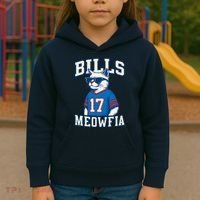 Cat Lovers Bills Meowfia Funny Football Kids Hoodie thumb 3