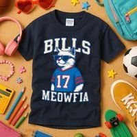 Cat Lovers Bills Meowfia Funny Football Kids T-Shirt thumb 3