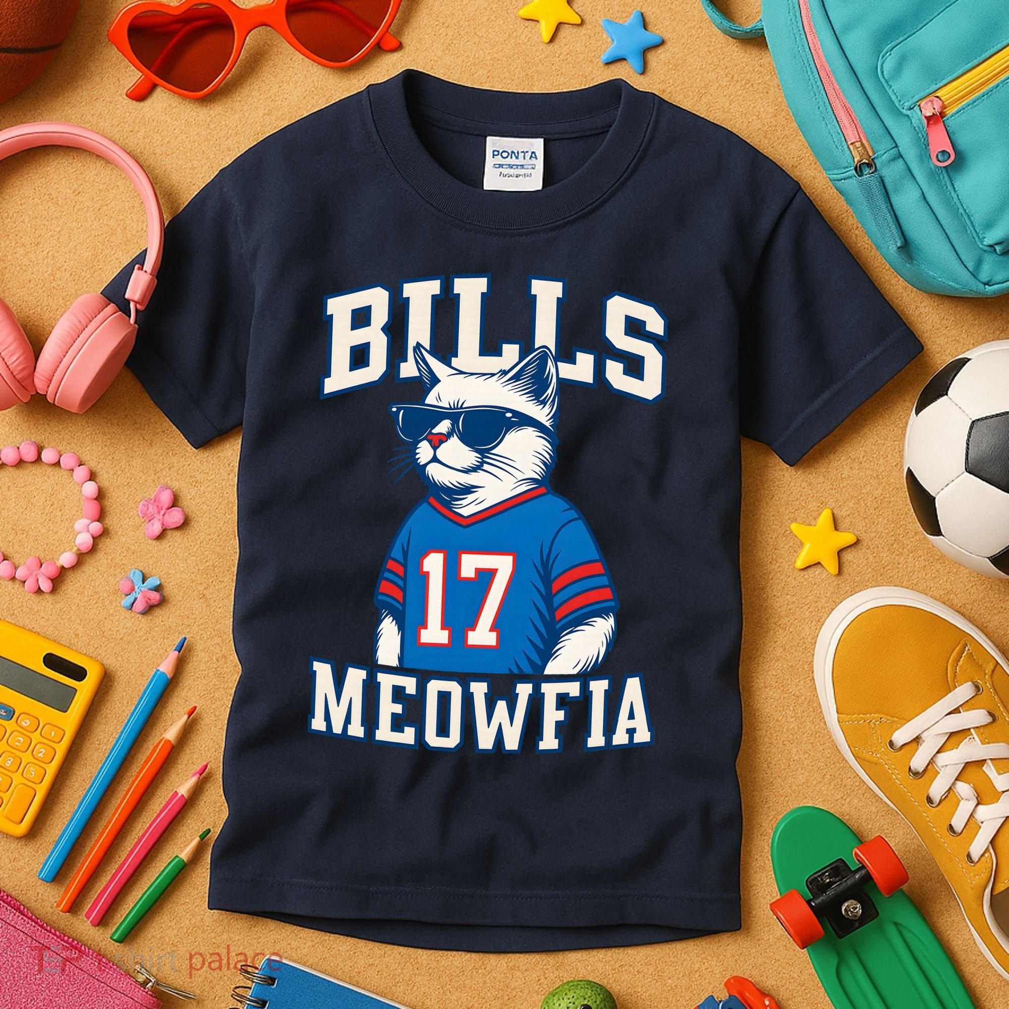 Cat Lovers Bills Meowfia Funny Football Kids T-Shirt