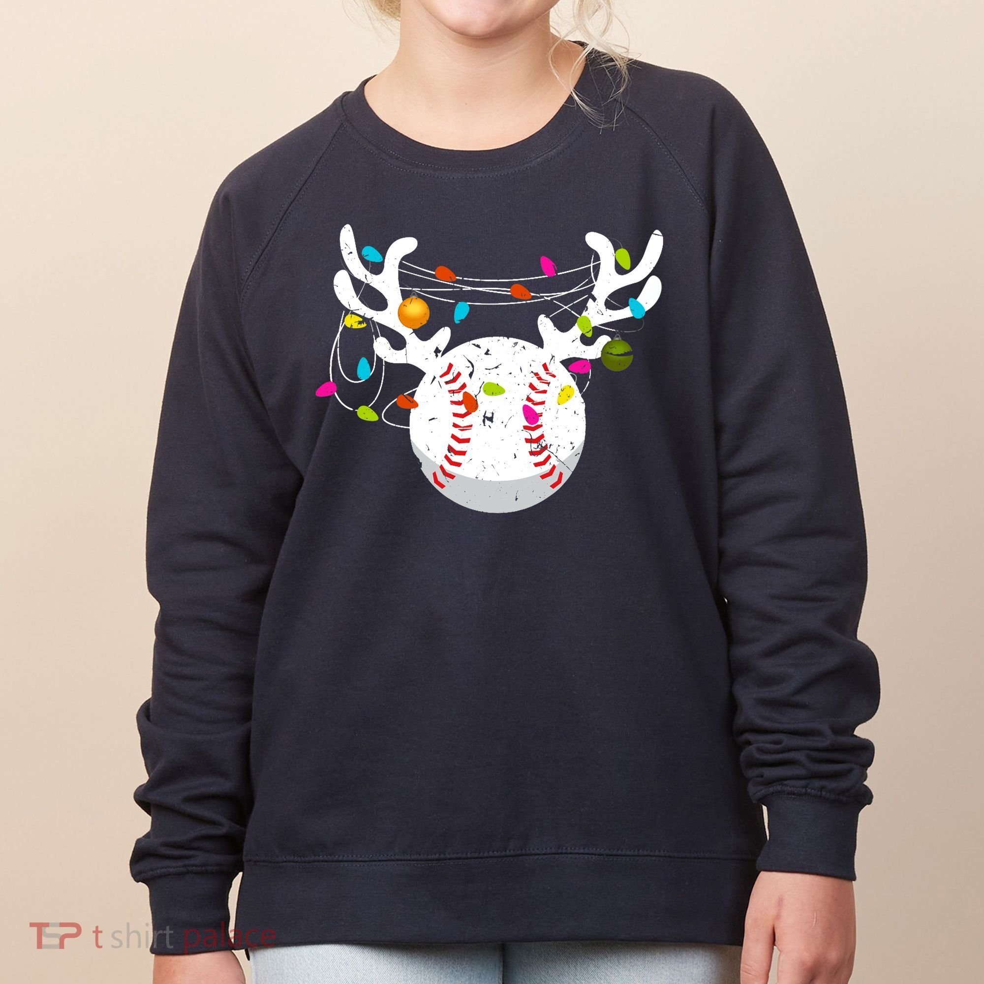 Christmas Lights Baseball Ball Funny Xmas Women's Sweatshirt