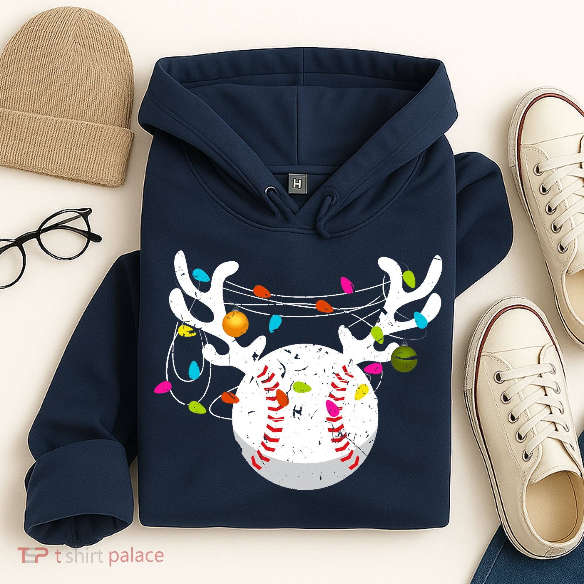Christmas Lights Baseball Ball Funny Xmas Hoodie
