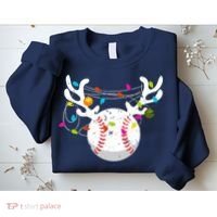 Christmas Lights Baseball Ball Funny Xmas Sweatshirt thumb 2