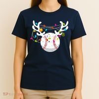 Christmas Lights Baseball Ball Funny Xmas T-Shirt thumb 4