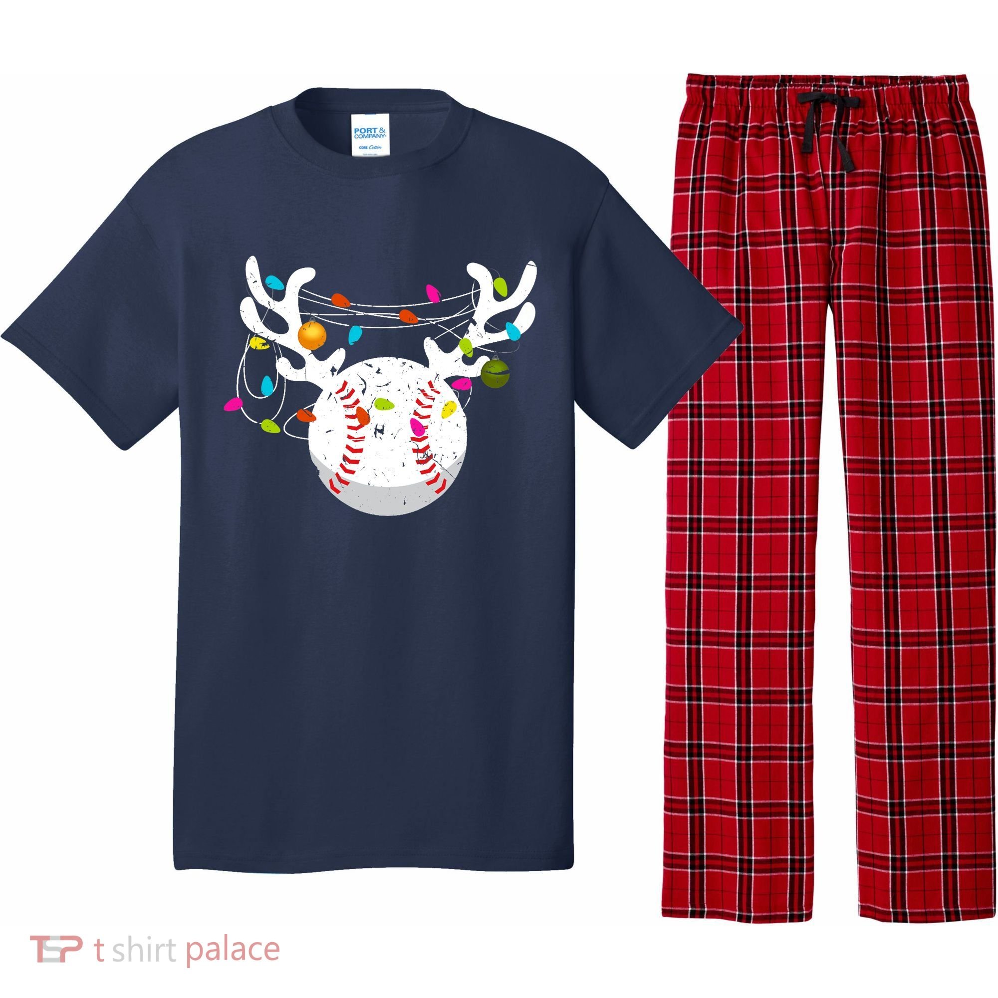 Christmas Lights Baseball Ball Funny Xmas Pajama Set