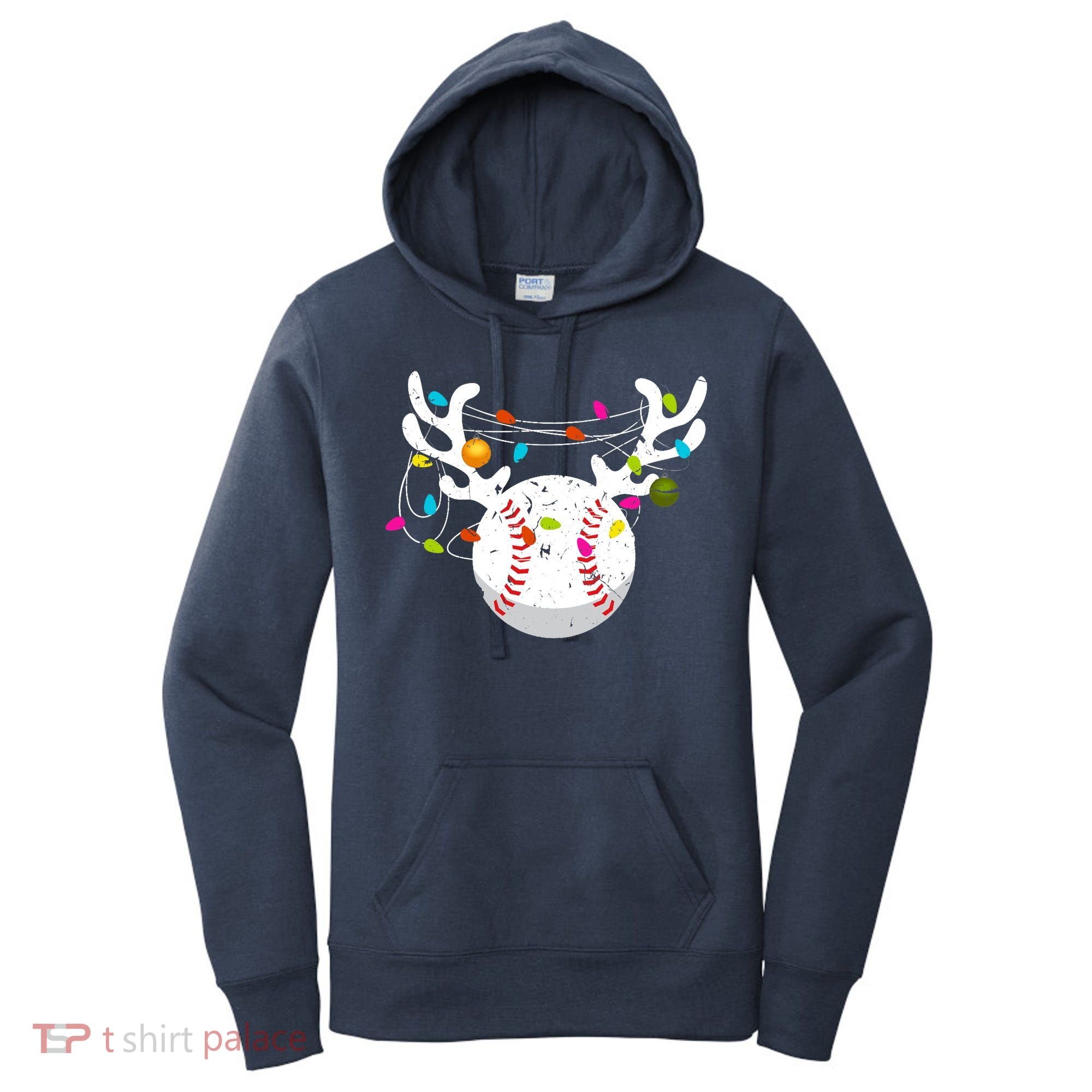 Christmas Lights Baseball Ball Funny Xmas Women's Hoodie