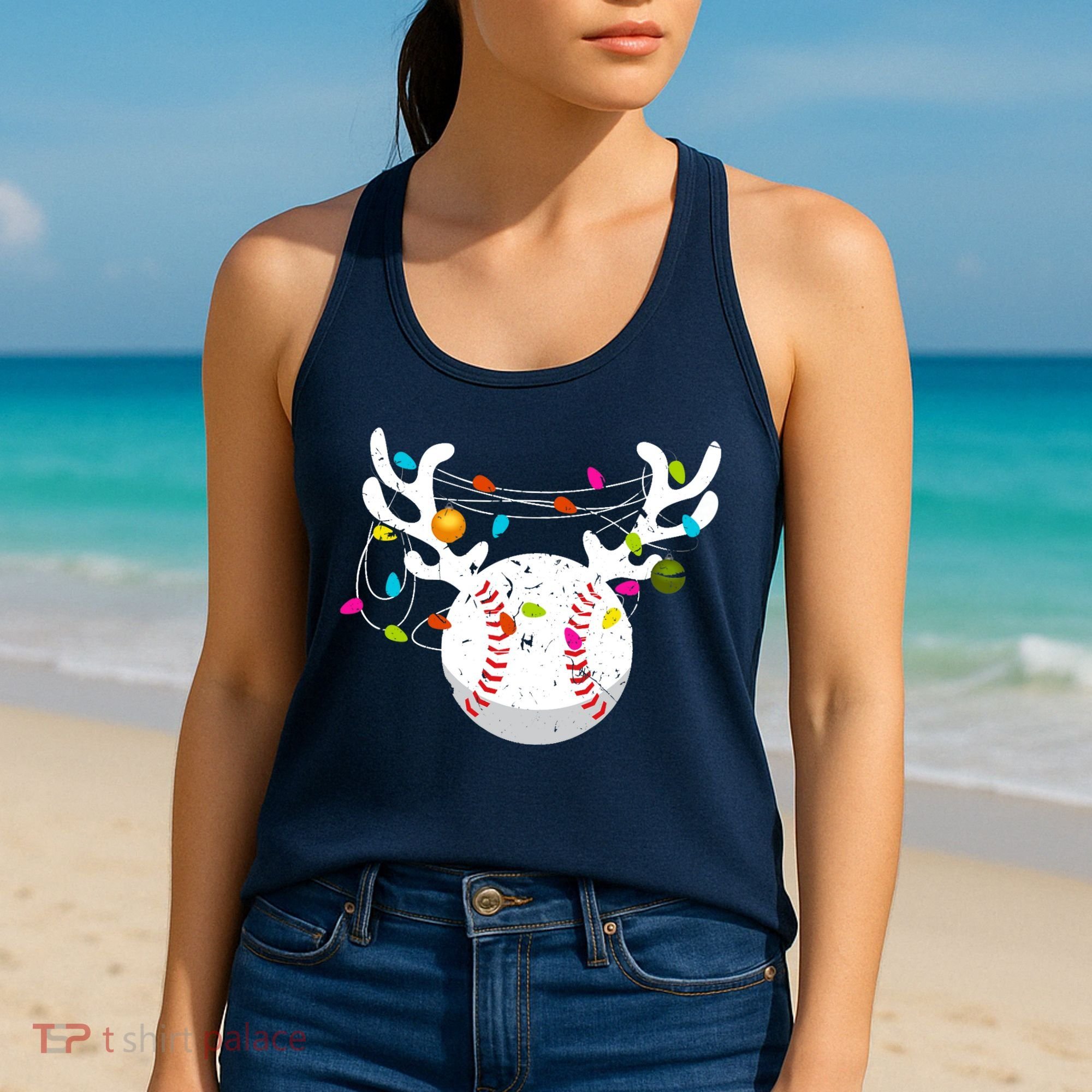 Christmas Lights Baseball Ball Funny Xmas Women's Tank Top