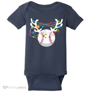 Christmas Lights Baseball Ball Funny Xmas Baby Bodysuit