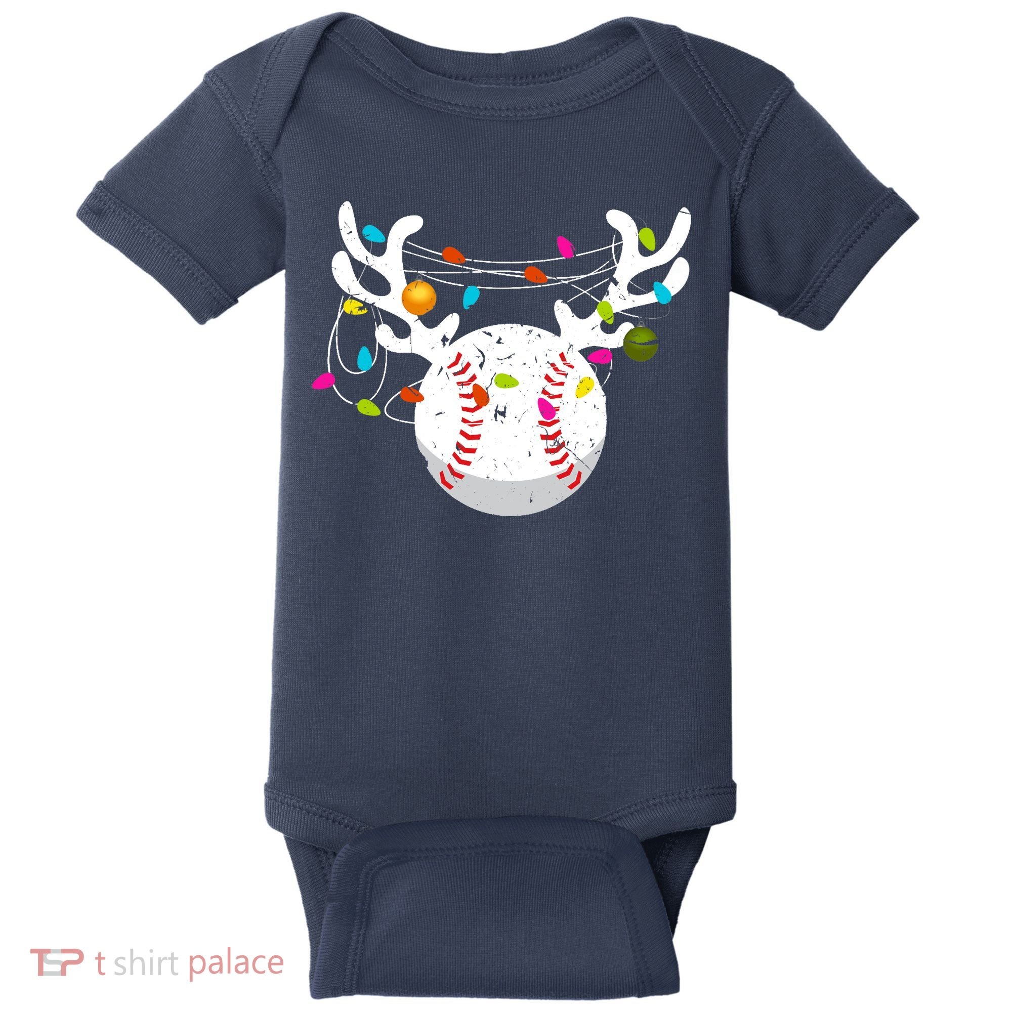 Christmas Lights Baseball Ball Funny Xmas Baby Bodysuit