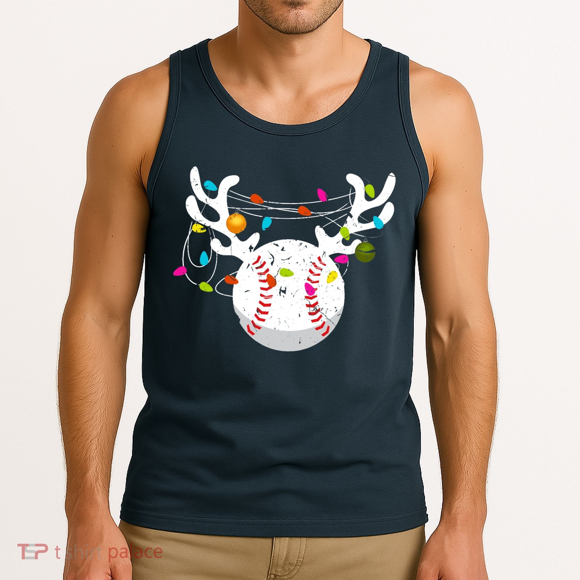 Christmas Lights Baseball Ball Funny Xmas Tank Top