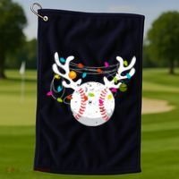 Christmas Lights Baseball Ball Funny Xmas Golf Towel thumb 1