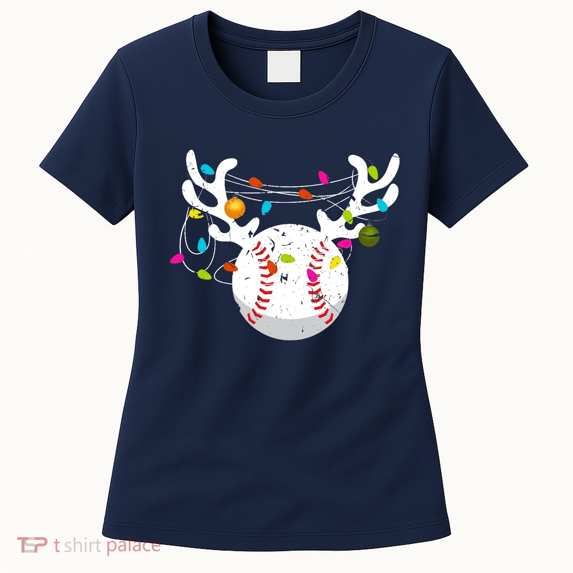 Christmas Lights Baseball Ball Funny Xmas Women's T-Shirt