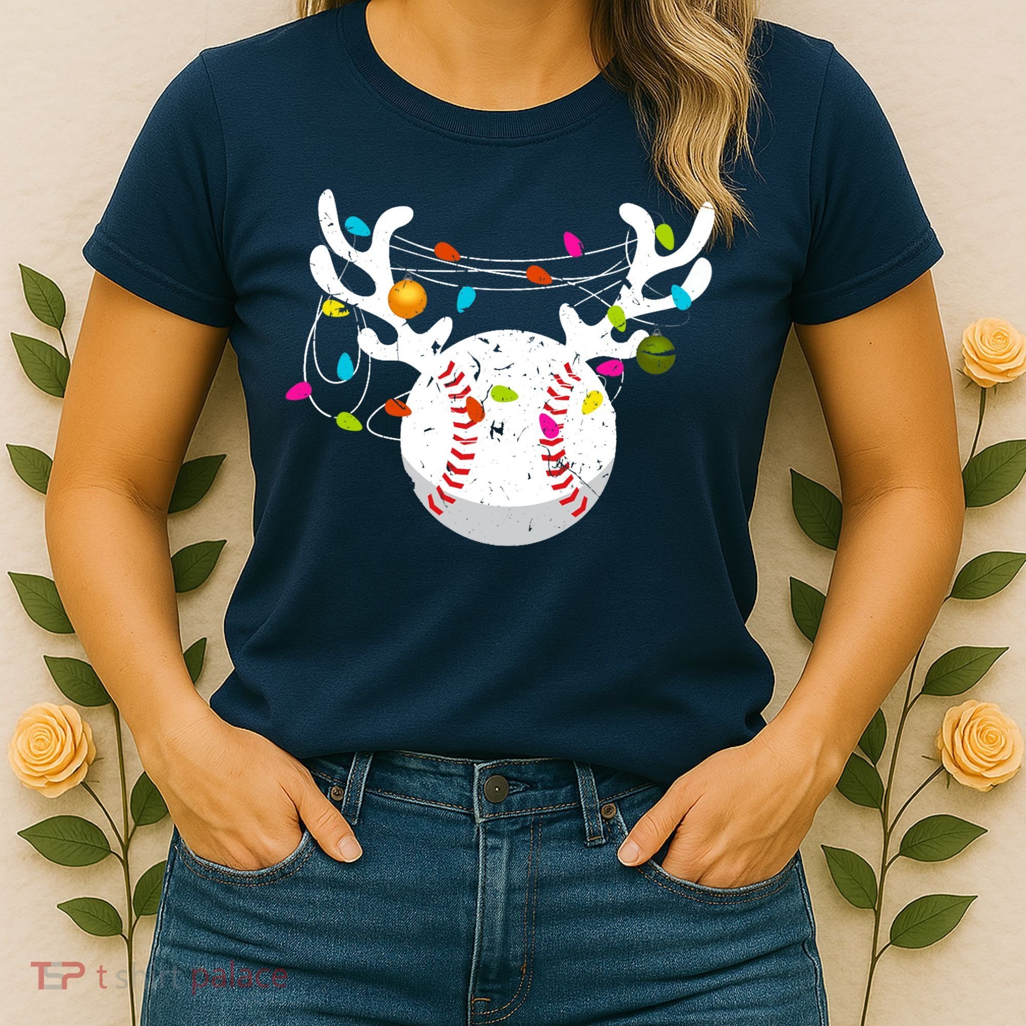 Christmas Lights Baseball Ball Funny Xmas Women's T-Shirt