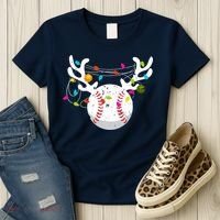 Christmas Lights Baseball Ball Funny Xmas Women's T-Shirt thumb 3