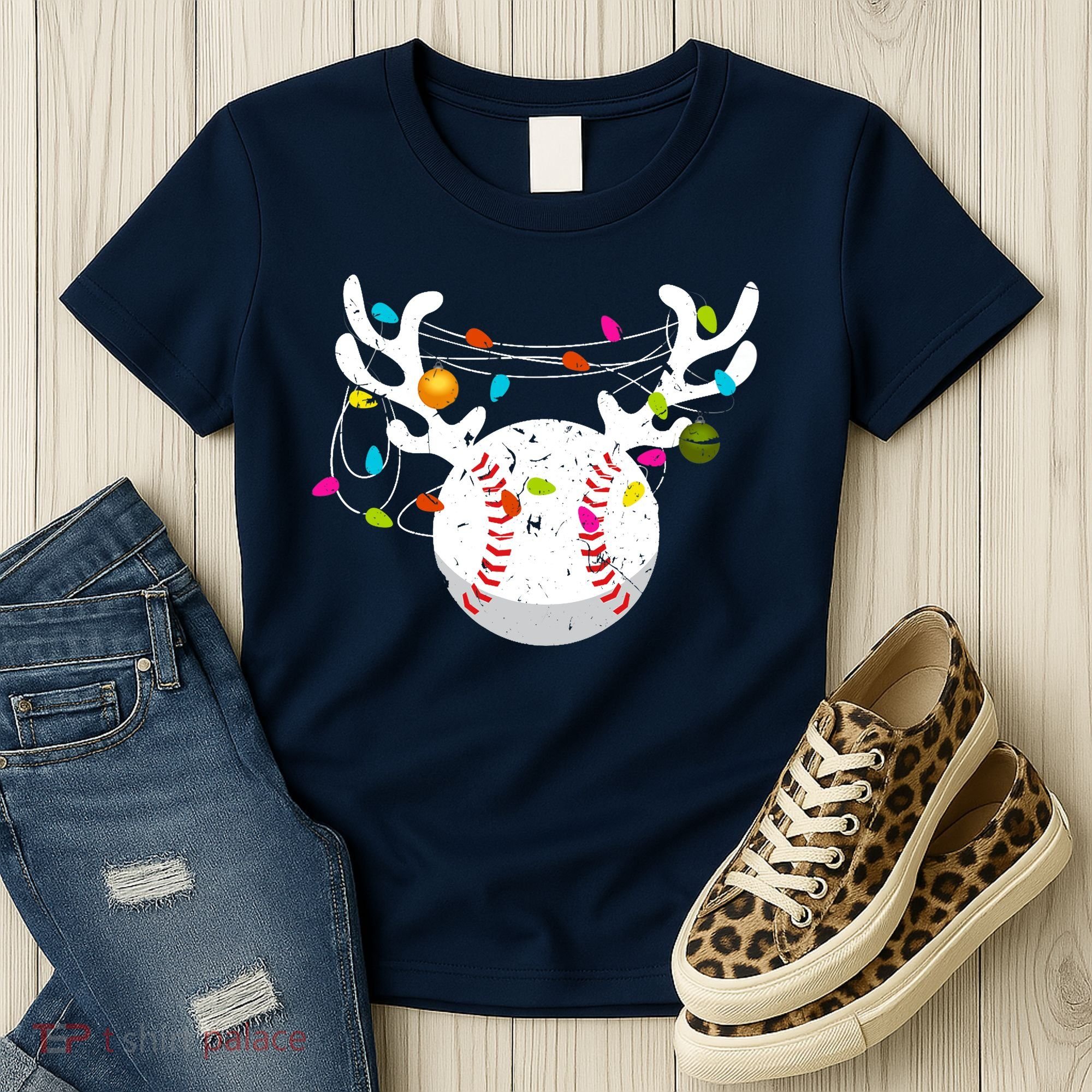 Christmas Lights Baseball Ball Funny Xmas Women's T-Shirt