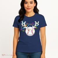 Christmas Lights Baseball Ball Funny Xmas Women's T-Shirt thumb 4