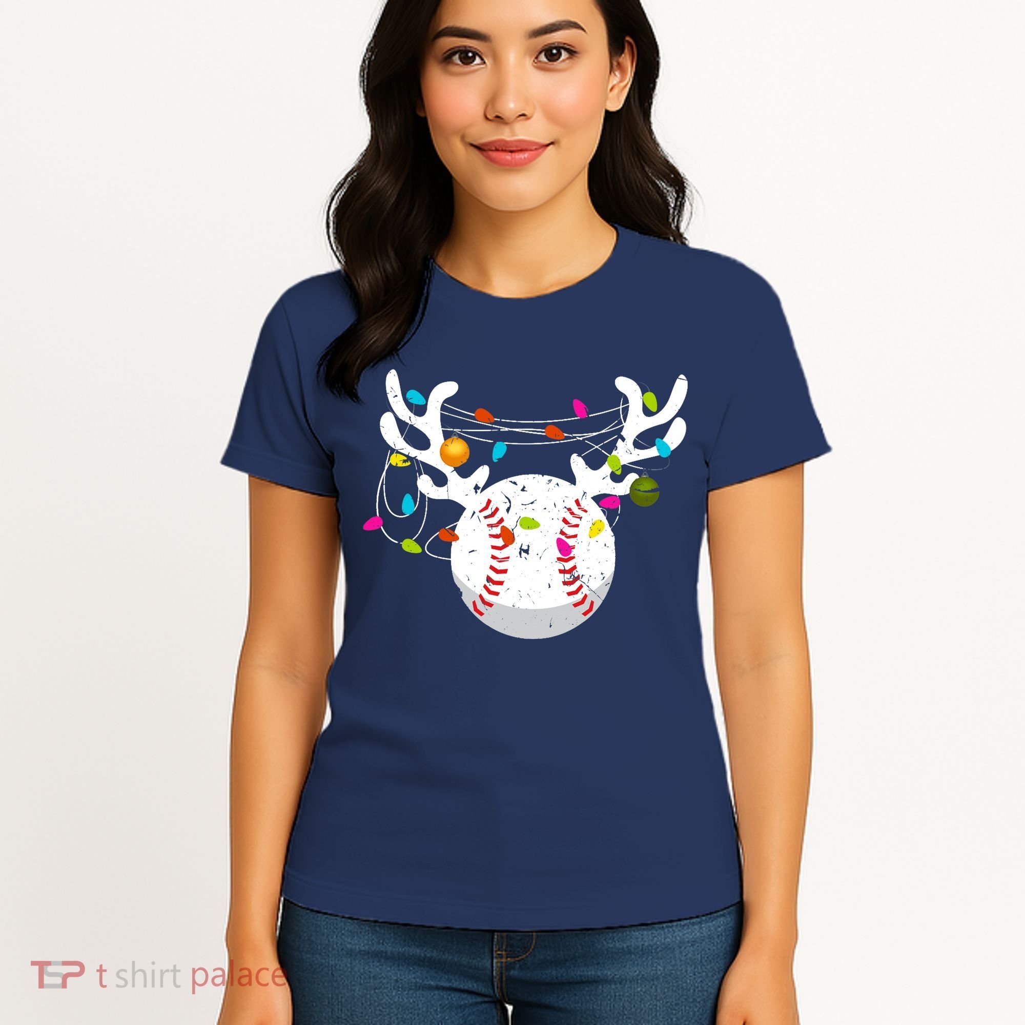 Christmas Lights Baseball Ball Funny Xmas Women's T-Shirt