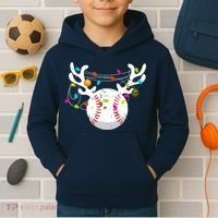 Christmas Lights Baseball Ball Funny Xmas Kids Hoodie thumb 2