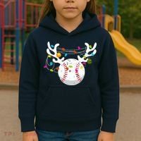 Christmas Lights Baseball Ball Funny Xmas Kids Hoodie thumb 3