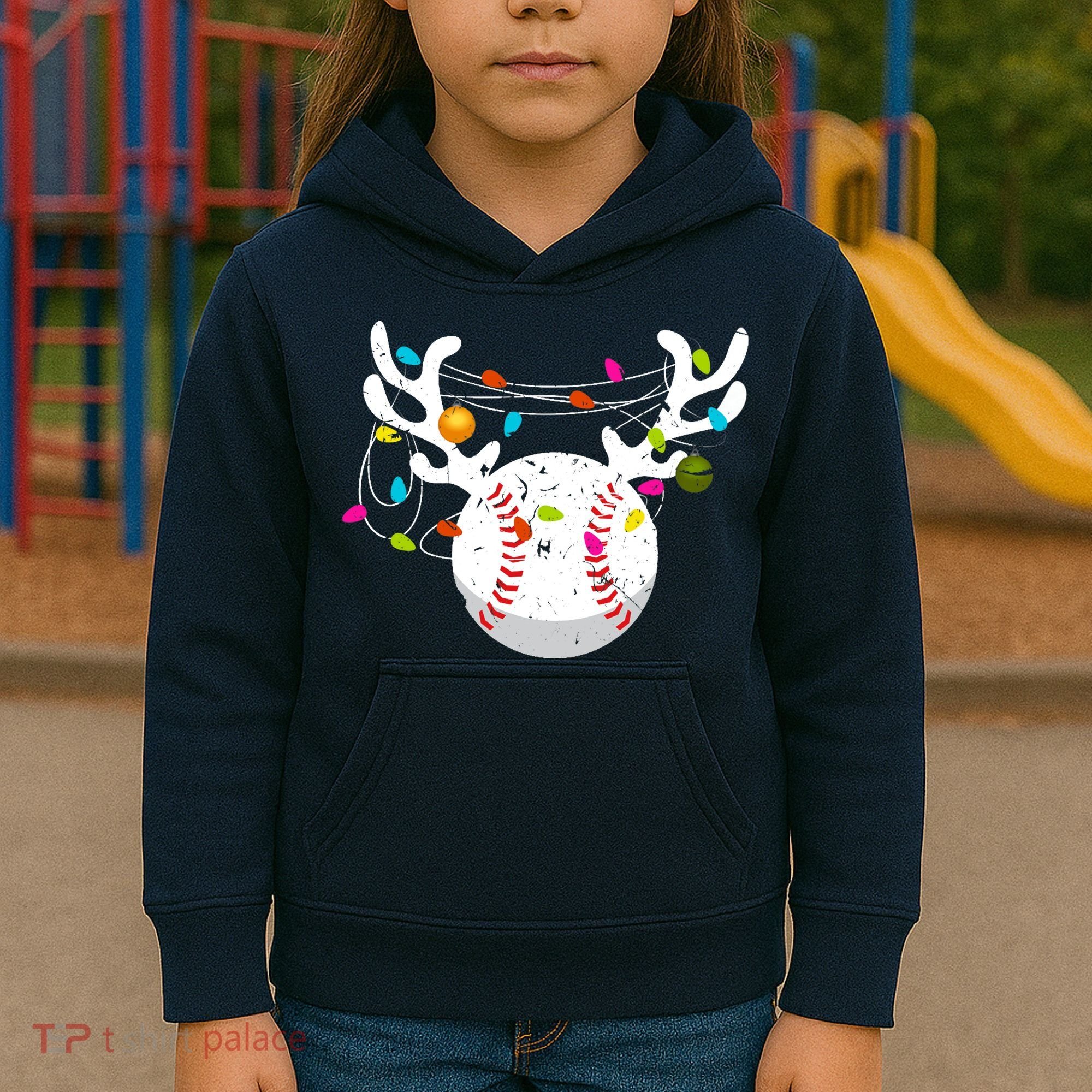 Christmas Lights Baseball Ball Funny Xmas Kids Hoodie