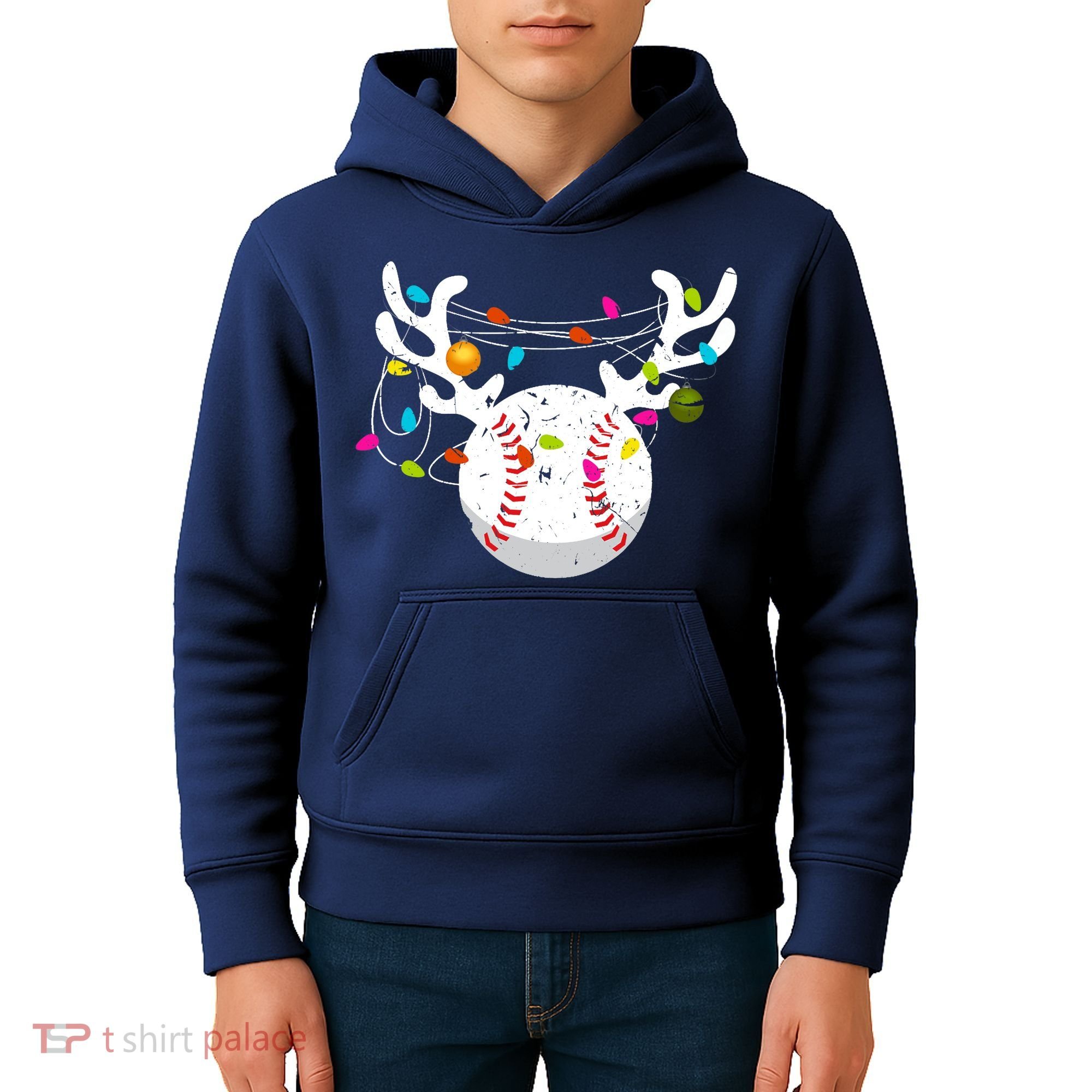 Christmas Lights Baseball Ball Funny Xmas Kids Hoodie