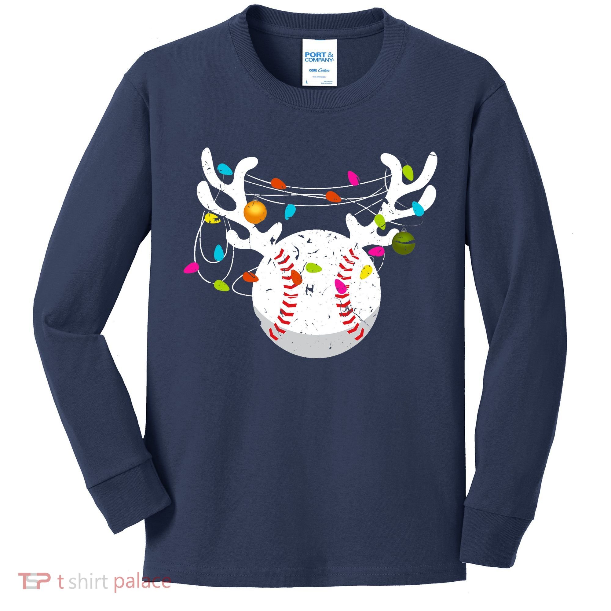 Christmas Lights Baseball Ball Funny Xmas Kids Long Sleeve Shirt