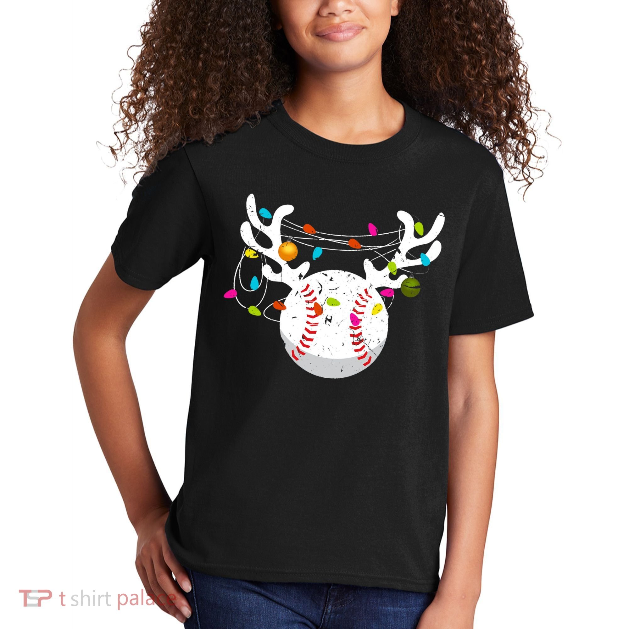 Christmas Lights Baseball Ball Funny Xmas Kids T-Shirt