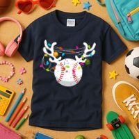 Christmas Lights Baseball Ball Funny Xmas Kids T-Shirt thumb 3