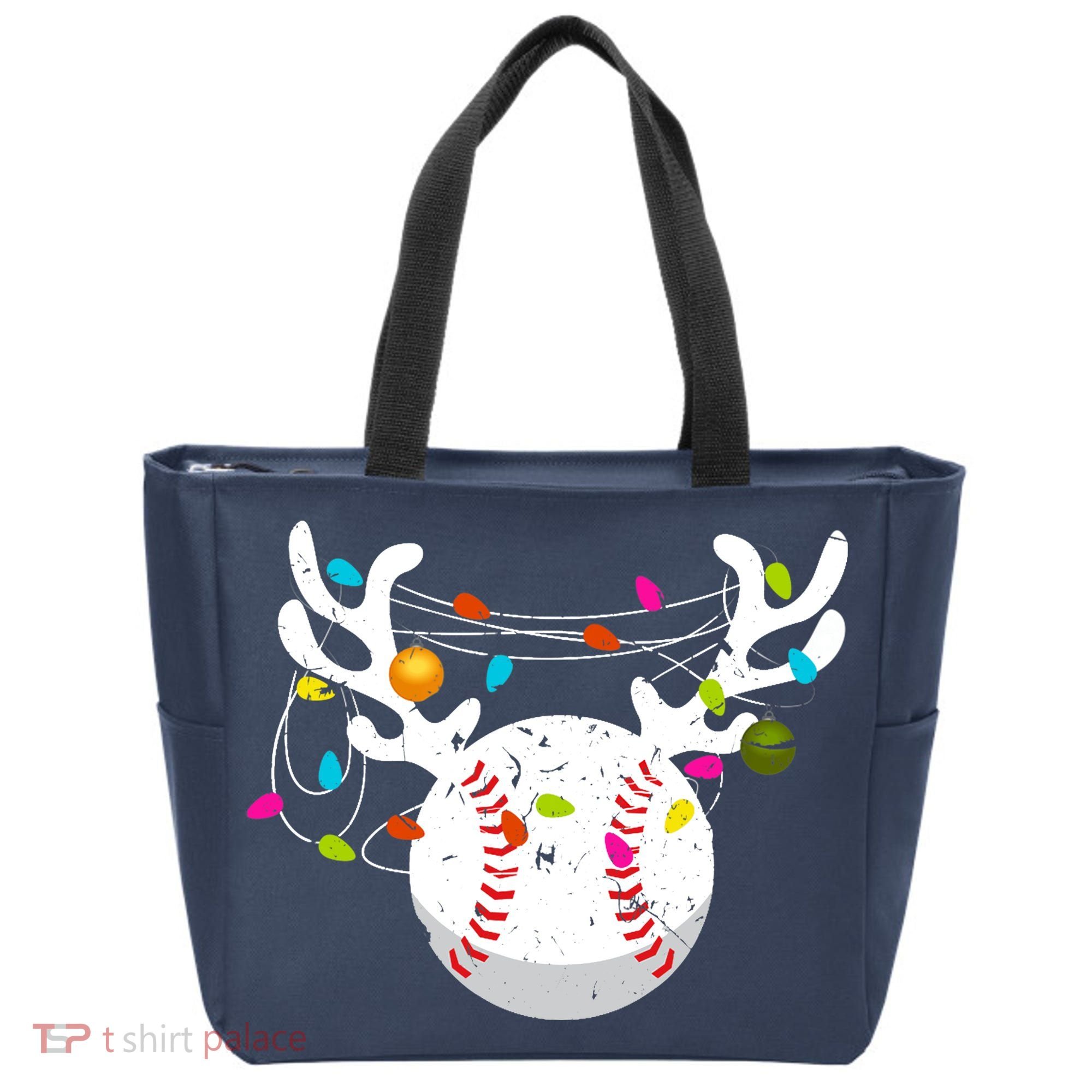 Christmas Lights Baseball Ball Funny Xmas Tote Bag