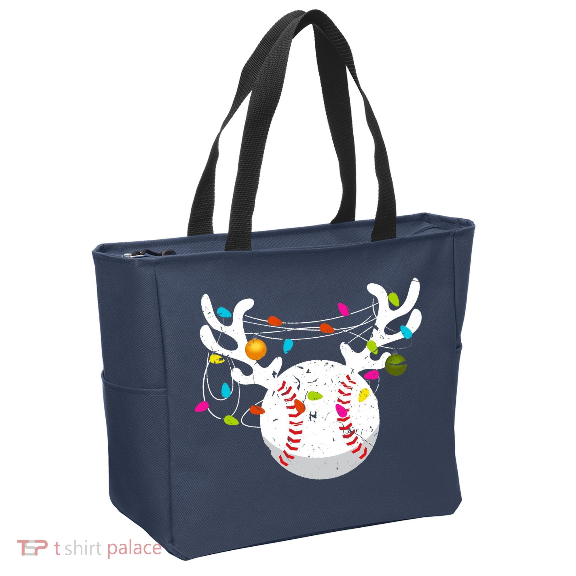 Christmas Lights Baseball Ball Funny Xmas Tote Bag