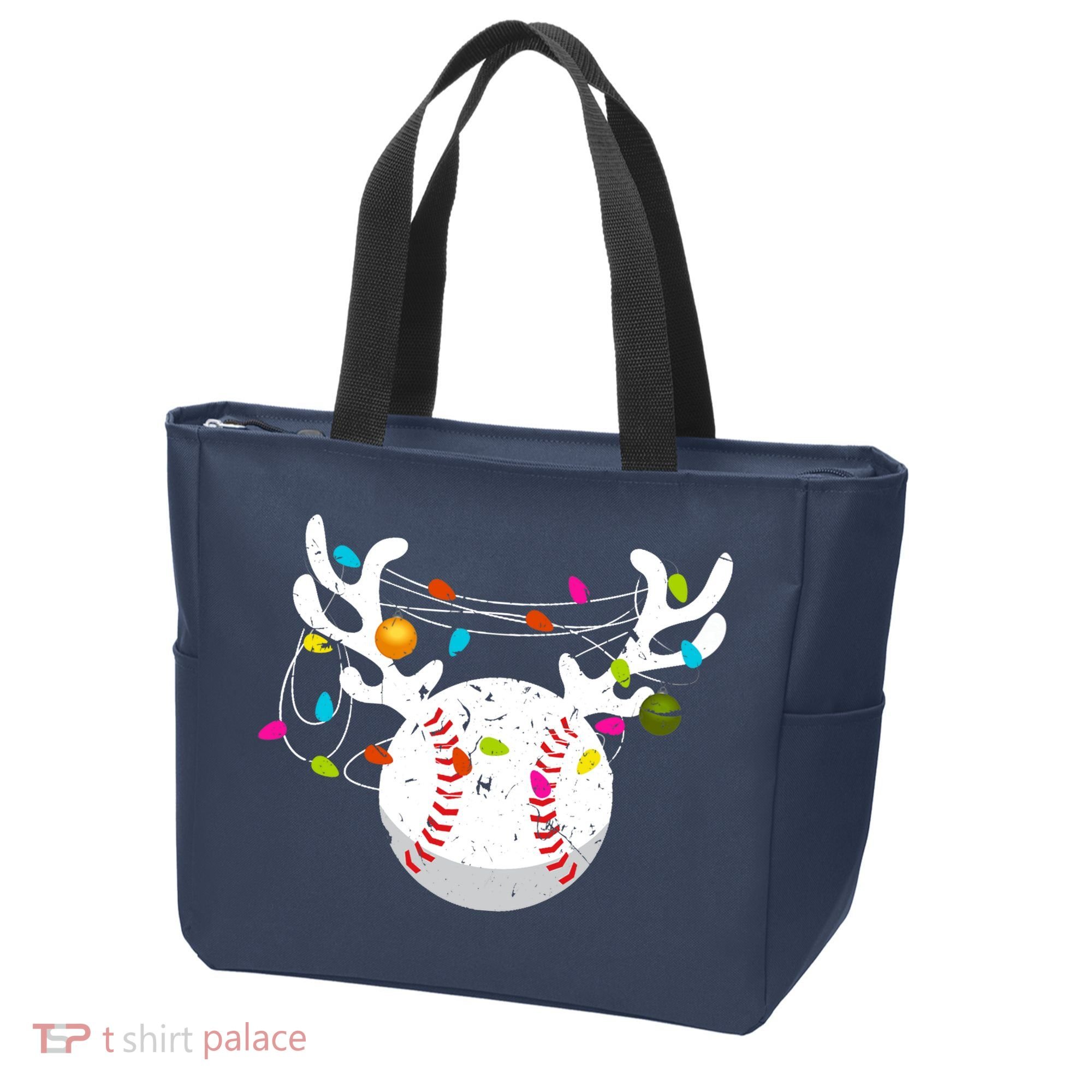 Christmas Lights Baseball Ball Funny Xmas Tote Bag