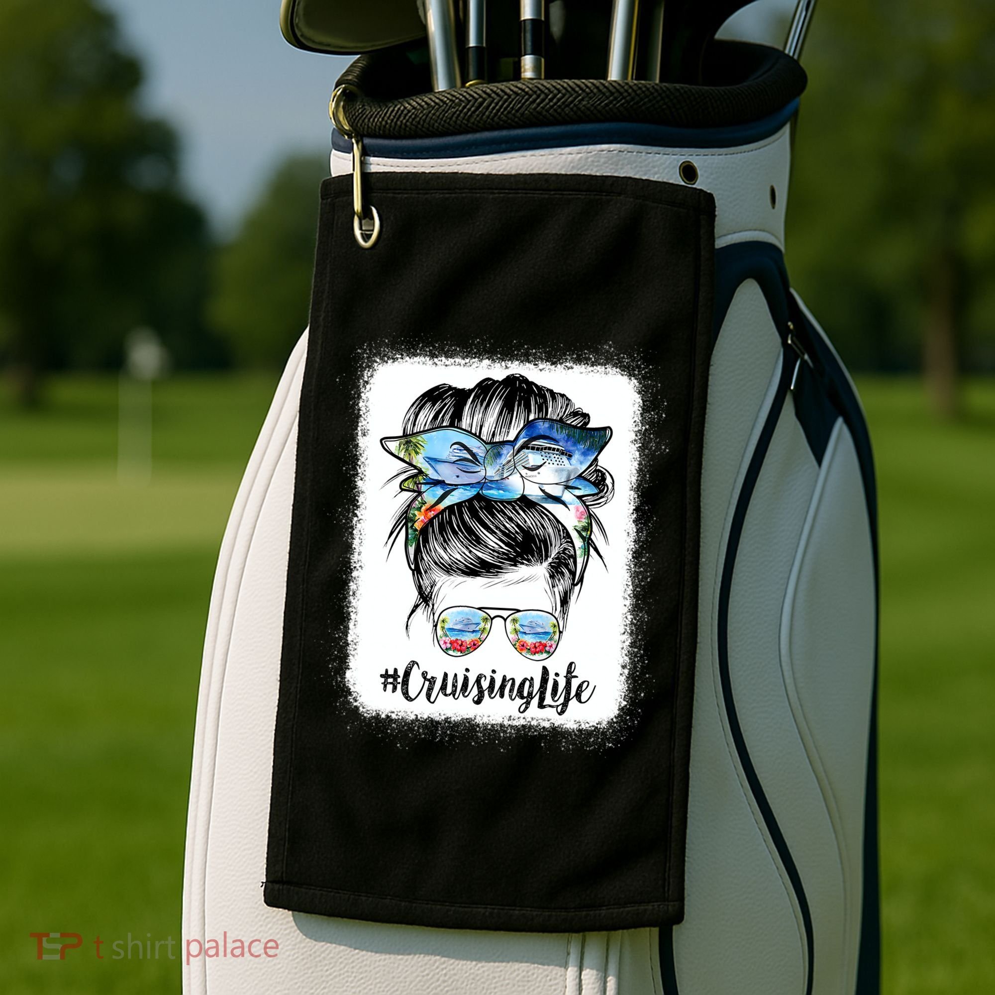 Cruising Life Cruise Messy Bun Hair Sunglasses Mom Great Gift Golf Towel