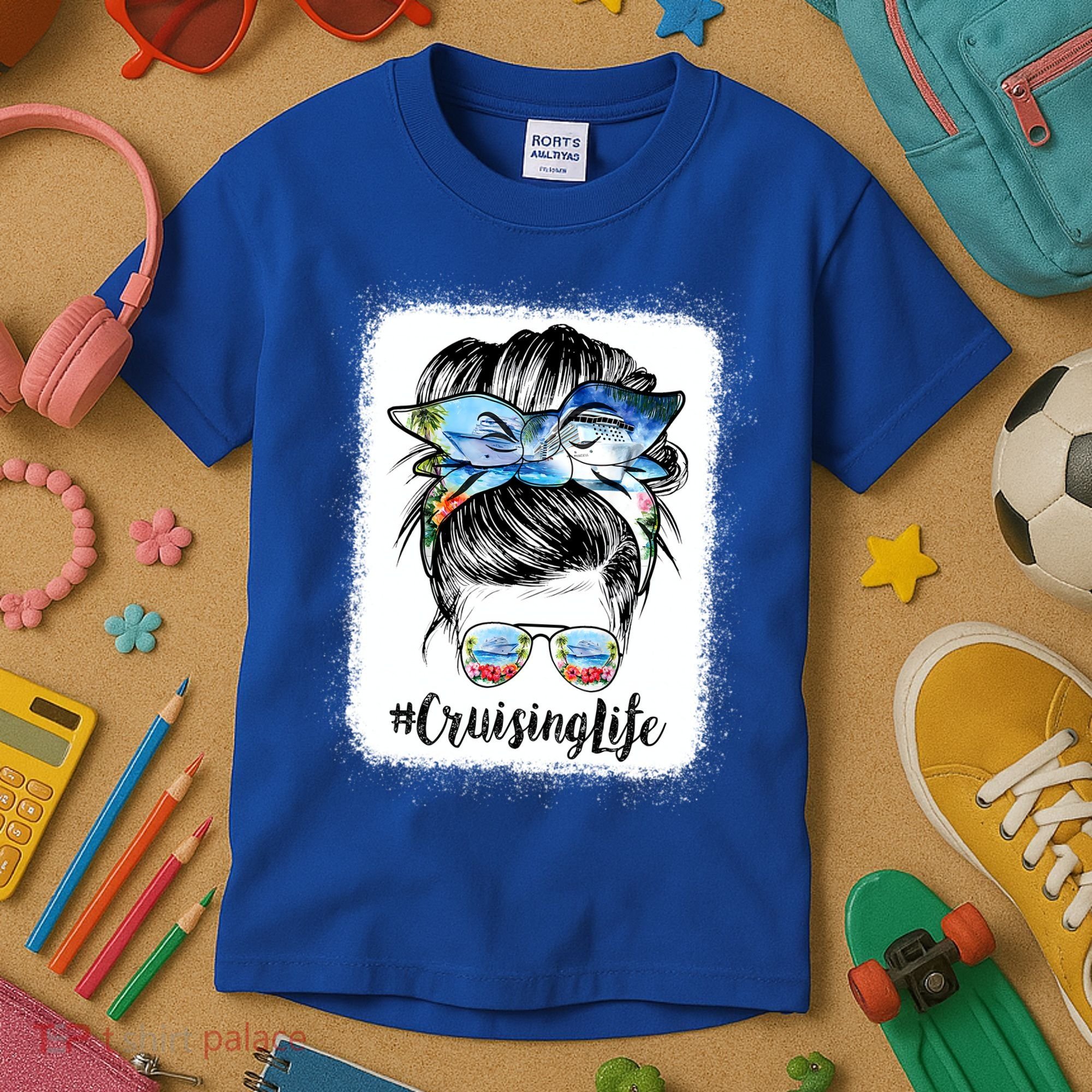 Cruising Life Cruise Messy Bun Hair Sunglasses Mom Great Gift Kids T-Shirt