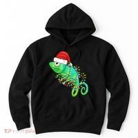 Christmas Lights Chameleon Wearing Xmas Hat Chameleon Lover Hoodie thumb 0